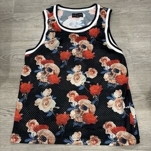 Men's No Boundaries Sleeveless Mesh  Jersey Skull Roses Print Sz M 38-40
